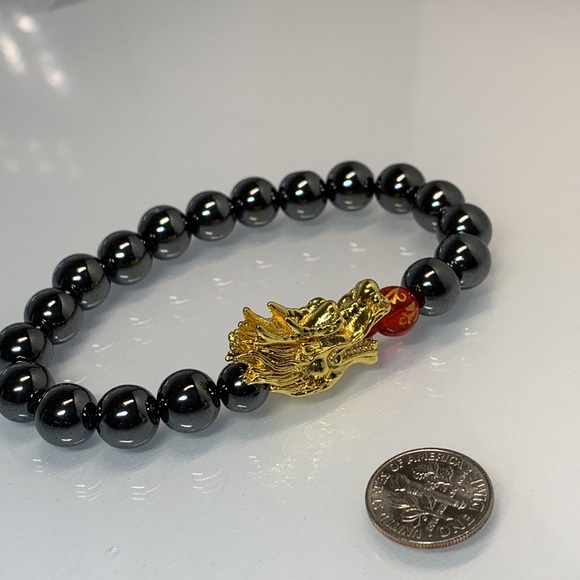 HEMATITE + DRAGON HEAD NATURAL BRACELET size 7” - Picture 5 of 5